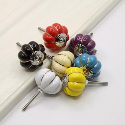 8 Colors INS Ceramic Through-hole Pumpkin Shape Handle Light Luxury Drawer Cabinet Wardrobe Cartoon Art Single hole Handles