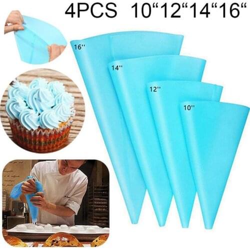 4pcs/set Pastry Bag Reusable Silicone Icing Piping Decorating Flower 10/12/14/16 Tips Cream Cake Pastry DIY Bag Inch Bag W5L0