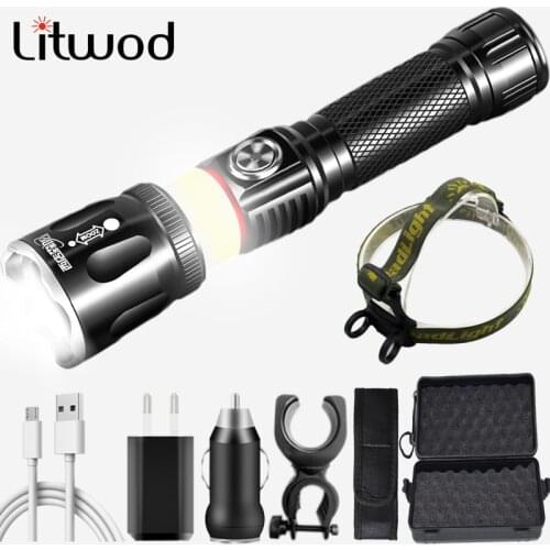 Zoomable XM-L2 U3 & COB Led Flashlight High Quality Torch Aluminum Alloy Waterproof 18650 Battery Lantern for Camping Hiking 10W