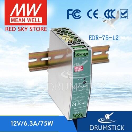 Kindly MEAN WELL 6Pack EDR-75-12 12V 6.3A meanwell EDR-75 12V 75.6W Single Output Industrial DIN RAIL