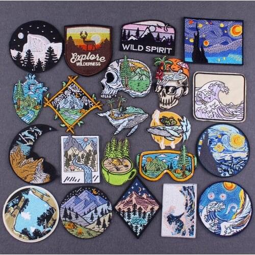 Outdoor Mountain Embroidery Patches For Clothing Camping Iron On Patches On Clothes Adventure Patch DIY Badge Clothing Decor