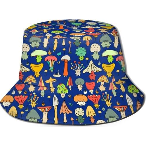 NOISYDESIGNS Custom Womens Bucket Hats Cartoon Mushroom Printing Sunshade Fishermans Hat Basin Hat Outdoor Bucket Hat Blue