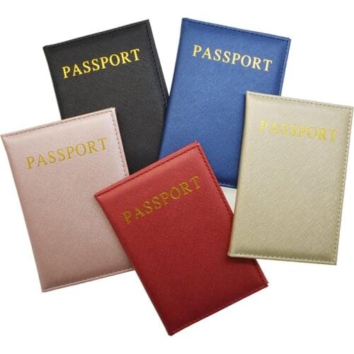 Plain PU Leather Safiano Cross Pattern Bussiness Passport Holder with ID Card holder English Letters Passport Covers custom LOGO