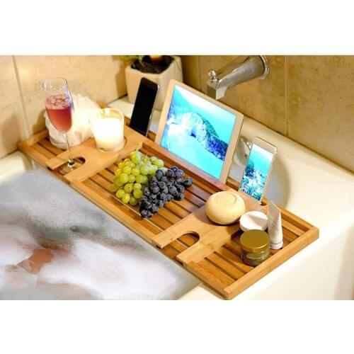 73cm Bathroom Shelf Bathtub Tray Shower Caddy Bamboo Bath Tub Rack Towel Wine Book Holder Storage Organization Accessories