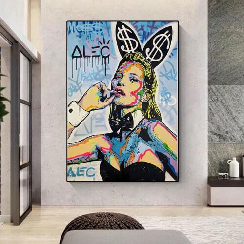 Pop Art Kate Moss Bunny By Alec Monopoly Canvas Painting Graffit Poster And Prints Home Decor Wall Art Decoration Pictures