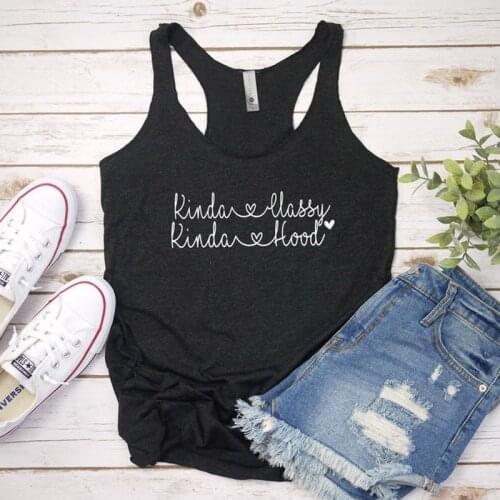 Casual Lady Summer Black Exercise Tank Shirt Kinda Classy Kinda Hood Tank Tops Women Sleeveless Racerback Graphic Funny Gym Vest