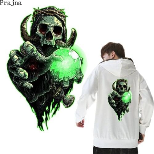 Prajna Devils Hand Patch Skull Lover Biker Drunkard Skull Iron-on Patches Punk Rock Man Clothing Stickers On Garment Accessory