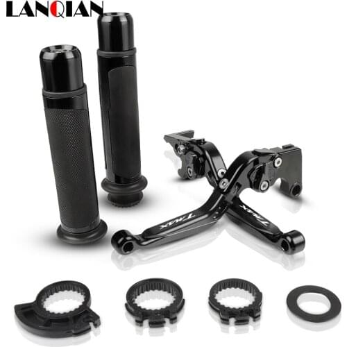 Motorcycle Accessories CNC Adjustable Brake Clutch Levers And Handle Grips With LOGO For YAMAHA TMAX 500 530 2001 2002-2007