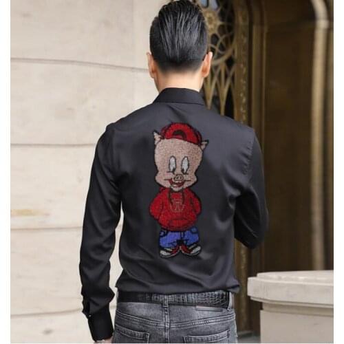 Luxury Gold Black Shirt Men New Slim Fit Long Sleeve Camisa Masculina Gold Black Chemise Homme Social Men Club Prom Shirt