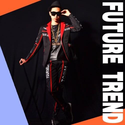 S-5xl 2020 New Mens Clothing Fashion Dj Black Cloth Stitching Suit Plus Size Men Wedding Blazers Sets