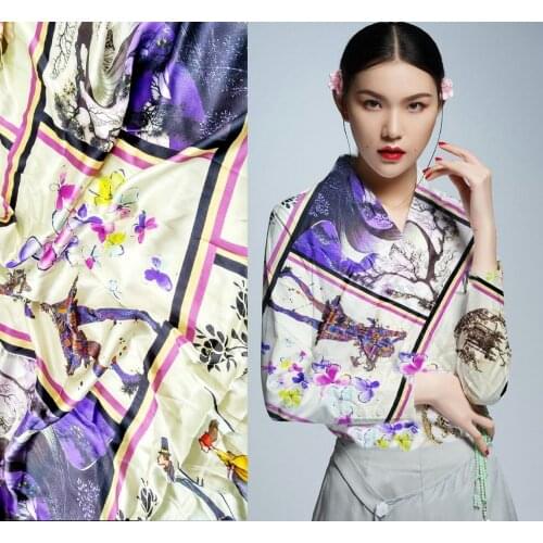 New fashion 19mm 97% Mulberry Silk satin fabric For Dress japan Cloth smooth elastic cloth white flowers special OEM