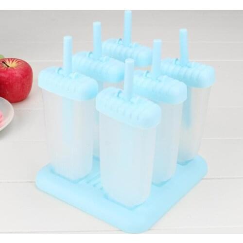 Blue Simple Cooking Tools 6 Cell Rectangle Shaped Reusable Diy Frozen Ice Cream Molds Ice Cream Mold