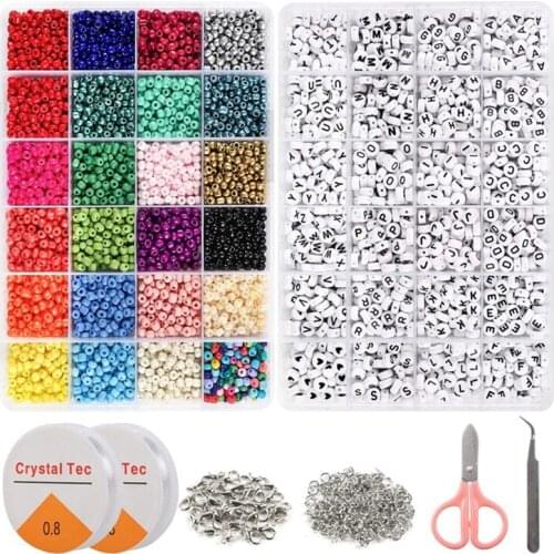 FQYL Glass Seed Beads and Alphabet Letter Beads for Jewelry Bracelets Making and Crafts with Accessories DIY Material