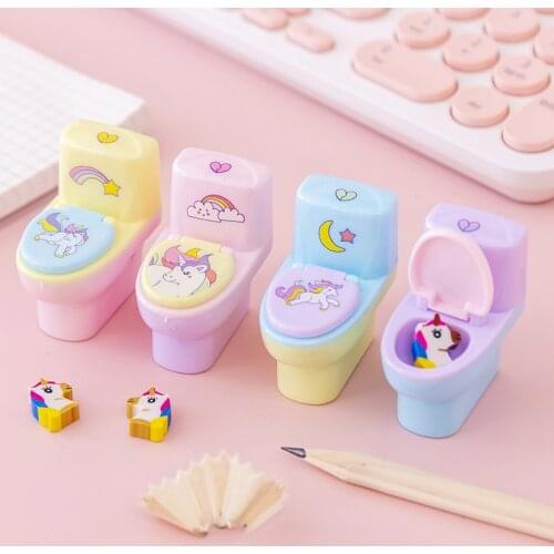 3pcs/Set Toilet Shape Pencil Sharpener Pencil Sharpener Kawaii Stationery Supplies Plastic Standard Pencil Cutting