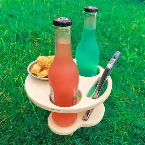 Outdoor Wine Table Mini Wooden Round Portable Foldable Desktop Easy Carry Desk Furniture Party Travel Picnic Folding Low Tables