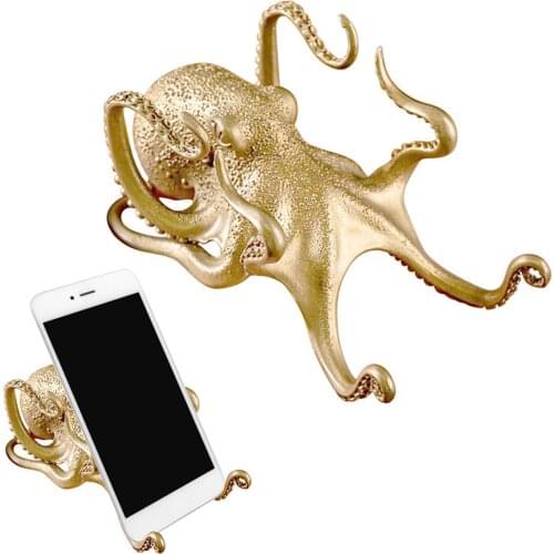 Universal Cellphone Stand, Metal Octopus Shaped Tabletop Decorative Phone Bracket for iPhone, Samsung, Android, Gold