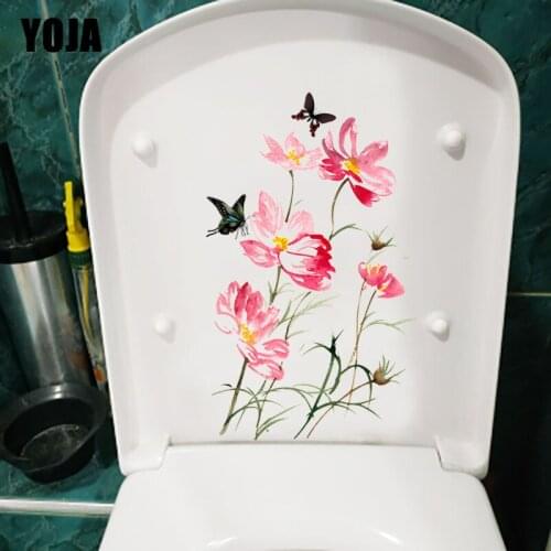 YOJA 14.8X23.7CM Red Watercolor Flower Branch Home Wall Sticker Mural Classic Bathroom Toilet Seat Decor T1-2264