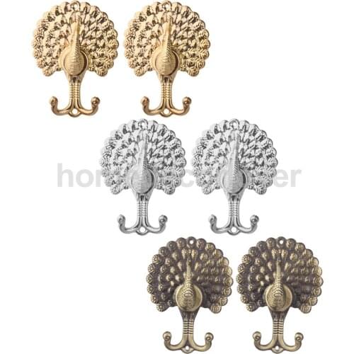 1 Pair Peacock Drapery Curtain Tiebacks Holdback Bag Coats Wall Door Hooks