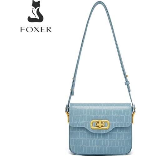 FOXER New Fashion Crocodile Pattern Split Leather Ladies Shoulder Bag Niche Evening Handbag Summer Underarm Messenger Bag Women