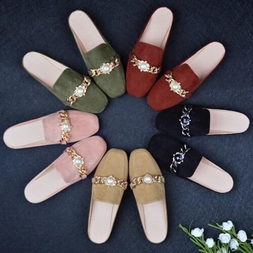 Women Sandals Fashion Leisure Loafers Summer Beautiful Pearl Flat Mules Slippers(Size 33-44