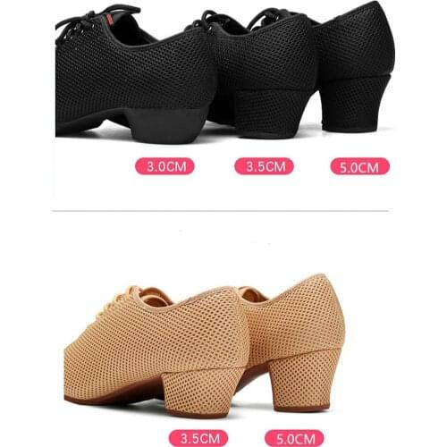 Rubber Sole Mesh Upper Breath Latin Dance Shoes for Women Girls 3.5cm 5cm Heel Tan Black Ballroom Dance Shoes Sport Dance Shoes