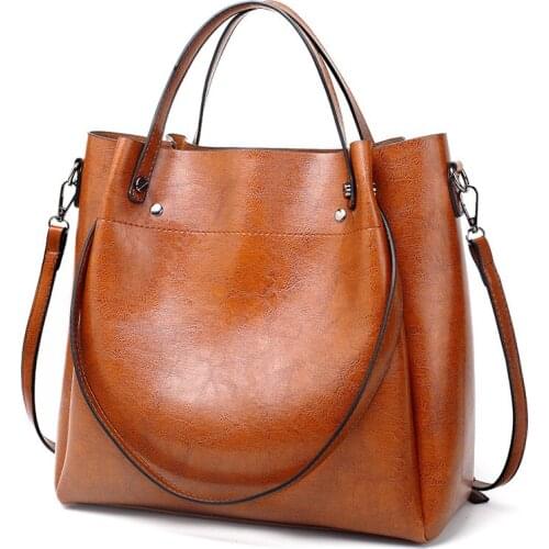 Bags of Women Oil Leather Handbag 2021 New PU Leather Fashion Big Bag Shoulder Bag Messenger Bag Lady Bag Hand Bag