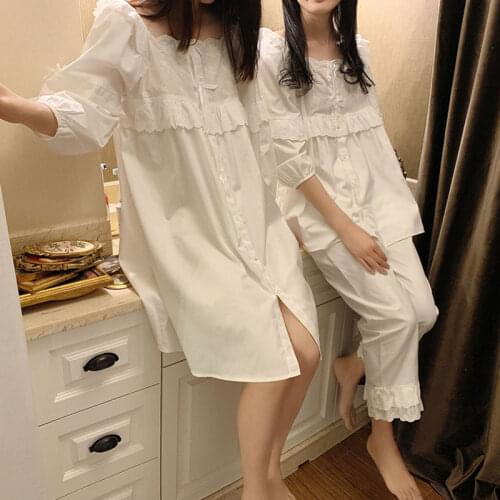 Womens Lolita Square Collar Pajama Set/Dress.Ruffles Embroidered Vintage Pyjamas Set.Victorian Nightdress Sleepwear Loungewear