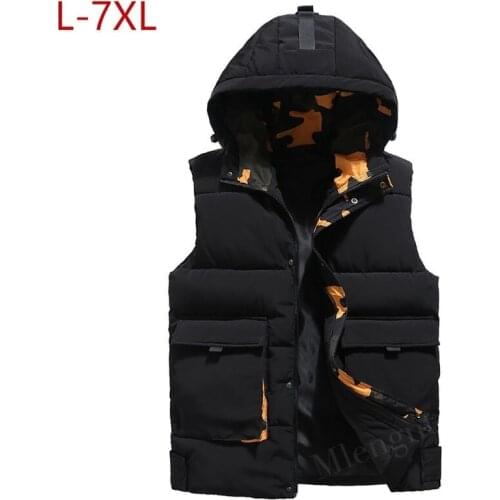 Winter Men Plus Large Size 7xl Vest Hooded Waistcoat Camouflage Sleeveless Jackets Warm Parka Coat for Men Unisex Travel Vest