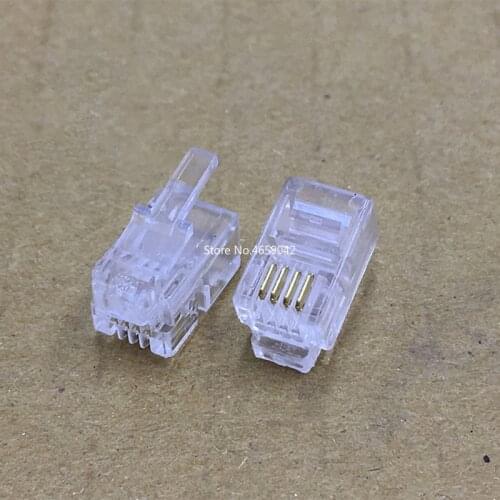 100pcs 4Pin Cable End Connectors Plugs telephone connector internet connectors 4P4C RJ11