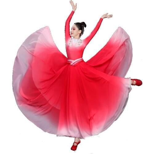 2021 training dress modern dance performance costume chinese style with dancing skirt opening dance long big swing skirt