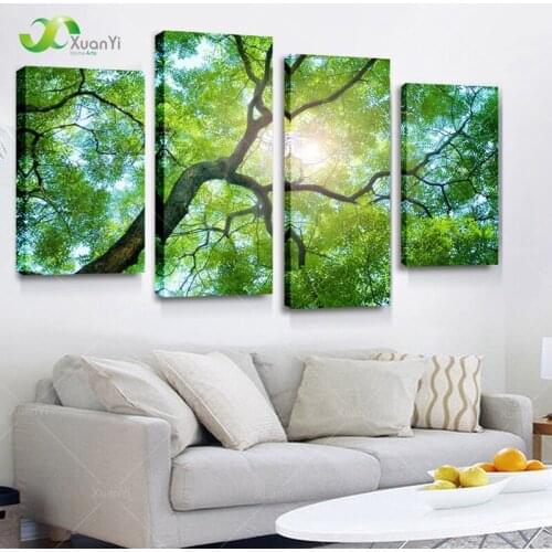 4 Panel HD Print Poster Nature Tree Landscape Canvas Painting Home Cuadros Decoracion Wall Pictures For Living Room Unframed