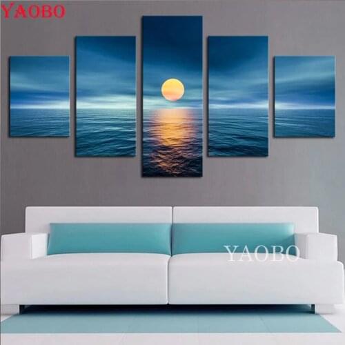 5 Panel Sea Sunset Landscape 5d diy Diamond Painting full drill Diamond embroidery sale diamond mosaic set home decor