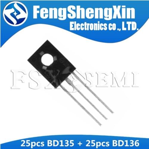 50PCS BD135 + BD136 each 25PCS Transistor TO-126 PNP NPN Triode Transistor
