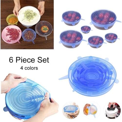 6 Pcs Reusable Silicone Food Pot Lid Bowl Covers Wrap Stretchable Preservative Film Cozinha Utensilios Для Кухни