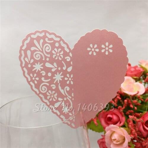 60pcs love heart flower Laser Name Place Card Cup Paper Card Table Mark Wine Glass Wedding Favors Party Decoration Wedding Decor