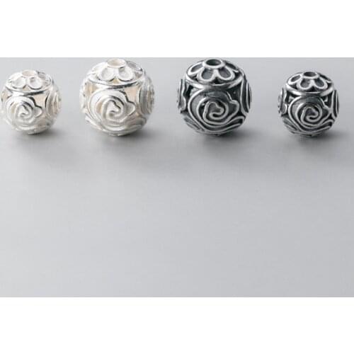 925 Sterling Silver Pretty Hollow Flower Round Loose Beads 10mm 12mm Classic Entire S925 Silver Space Beads DIY Jewelry FIndings