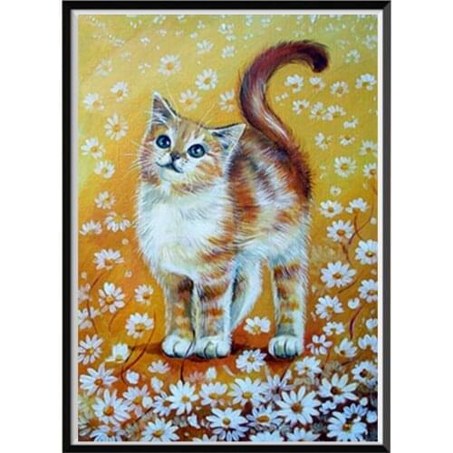 5D diamond painting full diamond Christmas yellow white kitten round diamond mosaic pattern home decoration DIY handmade