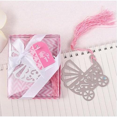 Free Shipping Blue/Pink Baby Carriage Bookmark Wedding Favors And Gifts Birthday Party Baby Shower Favor Gifts Girl Boy