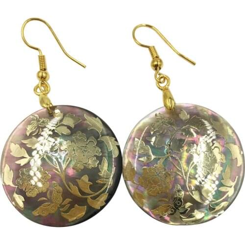 Free Shipping Women Fashion Jewelry Black Mother of pearl Shell Flower beads Earring 1Pair C8358