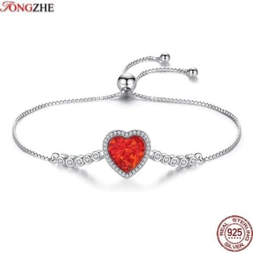 TONGZHE Bracelet For Women 925 Sterling Silver Bracelet Heart Shape Opal Box Chain Lovers Men Charm Turkish Bracelets
