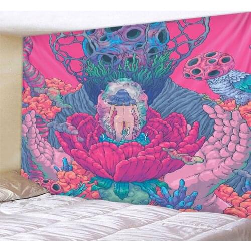 Colorful abstract illustration tapestry Japanese style European and American style wall hanging hippie bohemian home decoration