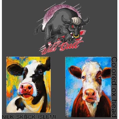 Colored ox head DIY animal bull Spanish bullfight heat transfer Clothing Sticker Iron On Patches For children T-shirt Jeans