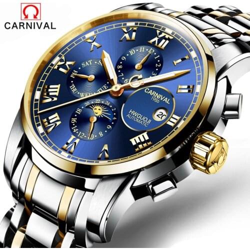Business Men Watch Carnival Top Brand 6 Hand Multifunction Mechanical Watches Luminous Roman Numerals Waterproof Wrist watch