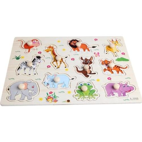 Wooden Peg Puzzle Baby Children Cartoon Animals Kids Educational Toys for Children Gifts