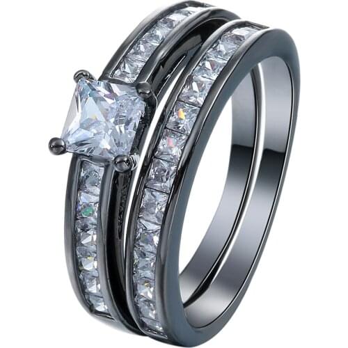 Hainon Fashion White Zircon Rings Sets Women Anillos Cubic Zirconia White gold-color Wedding Finger Ring Fine Jewelry Bague