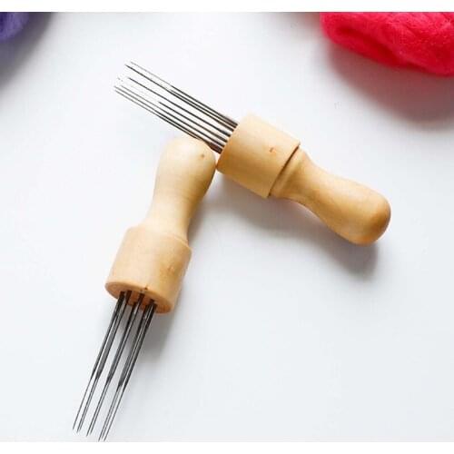High Quality DIY Felting Needle with Eight Needles Tool Craft Wool Felt Stitch Punch Solid Wooden Handle