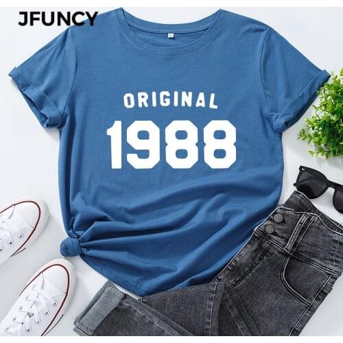 JFUNCY Plus Size Cotton T-Shirt Women T Shirt 1988s Harajuku Print Short Sleeve Woman Shirts Female Casual Summer Graphic Tees
