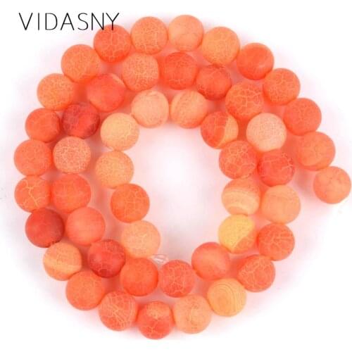 Natural Onyx Round Stone Beads Matte Frost Cracked Orange Agates 4mm-12mm Spacer Beads For Jewelry Making Diy Necklace 15