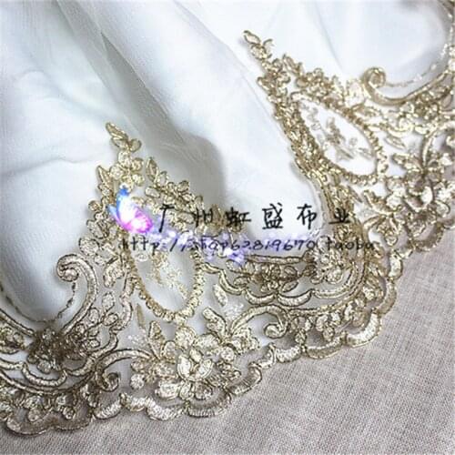 Delicate Free-shipping 3Yd Wedding Dress Cording Lace Applique Light Gold Thread Embroidery Lace Accessories Trim LJ0017