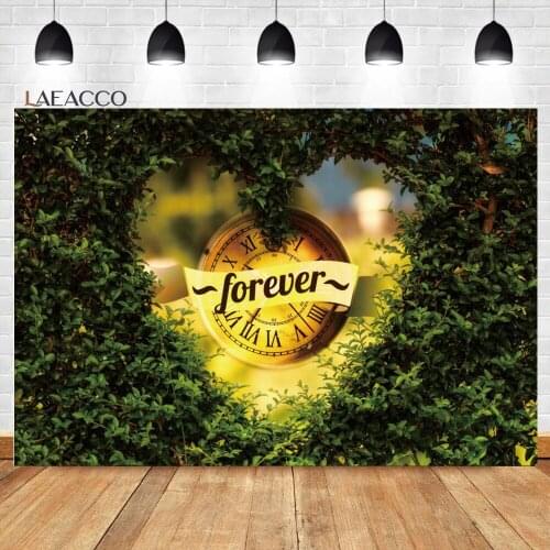 Laeacco Valentines Day Background Eternal Clock Love Heart Wall For Newlyweds Wedding Portrait Customized Photography Backdrops